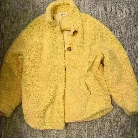 Small (fits M/L!) Yellow Sherpa button up jacket teddy jacket - Picture 2 of 8